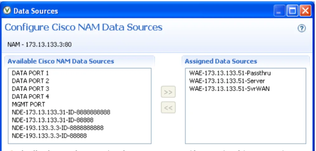 Figure 8. Selecting Cisco NAM data sources for optimized WAN monitoring