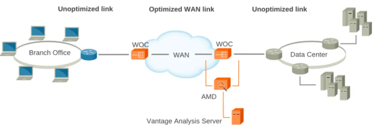 Figure 2. Single AMD monitoring both sides of a WAN optimization controller
