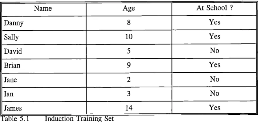 Table 5.1 Induction Training Set