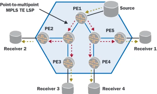Figure 5 shows a typical broadcast application using Layer 2 multicast with point-to-multipoint  LSPs