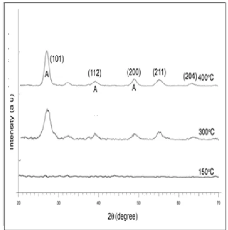 Fig. 1. The XRD spectra of nanocrystalline TiO2  particles  treated at different temperatures