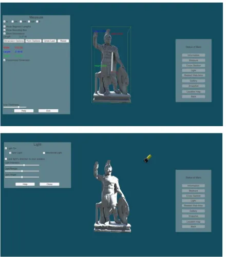 Fig. 3.2. VirMuF modules activated on an artifact: measure module (top) and light module (bottom)