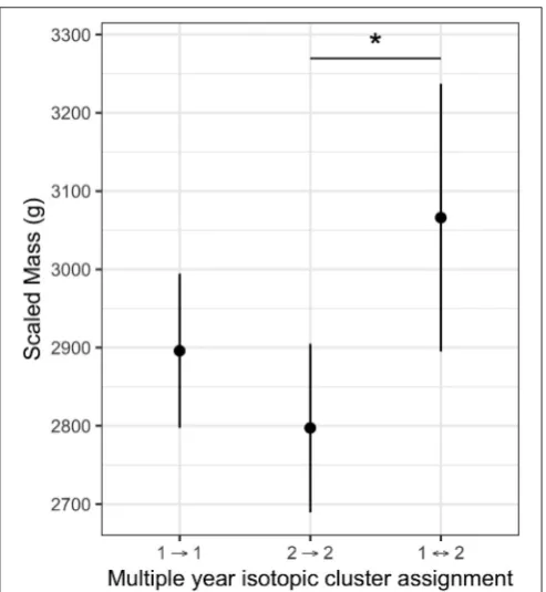 FIGURE 5 | Partial effect of dietary strategy on scaled mass (g) for northern