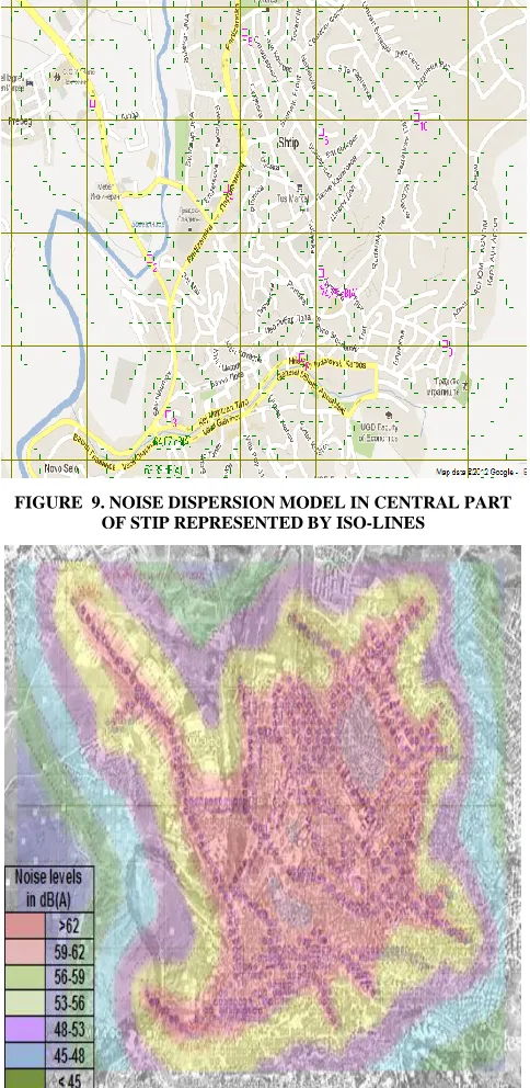 FIGURE  9. NOISE DISPERSION MODEL IN CENTRAL PART OF STIP REPRESENTED BY ISO-LINES 