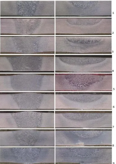 Fig. 5. Cross sections of seams welded by ATIG welding (left) and TIG welding (right)