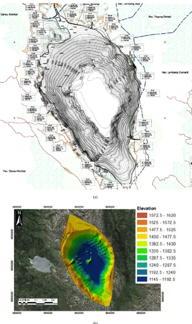 Figure 4.  (a) Dibawah Lake Bathymetry Map (b) Dibawah Lake Bathymetry DEM 