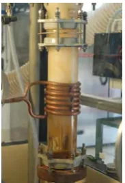 Fig. 3: A view of the film-boiling reactor. The fibrous structure is immersed in a liquid 