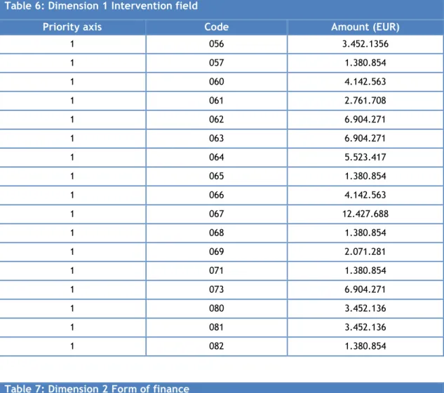 Table 7: Dimension 2 Form of finance 