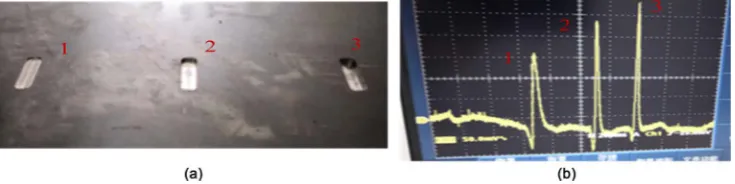 Figure 7. The testing result of the circle defective iron plate. (a) The plate; (b) The signal