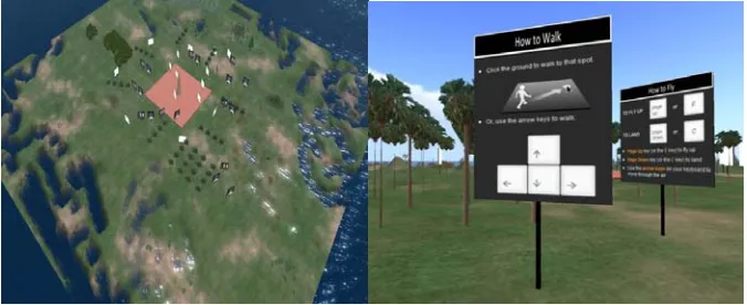 Figure 1: Pre-test Prototype Island and a training guide at the arrival point 