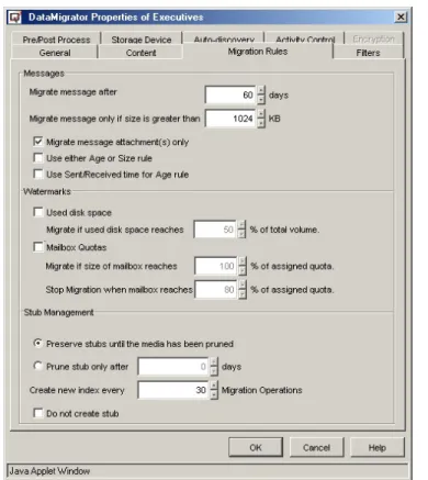 Figure 8. QiNetix DataMigrator for Exchange migration policy settings screen 