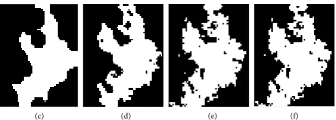 Figure 4. Classification maps of four approaches for image 2. (a) Image 2; (b) Ground-truth; (c) HIS; (d) RGB; (e) SSC; (f) CSC