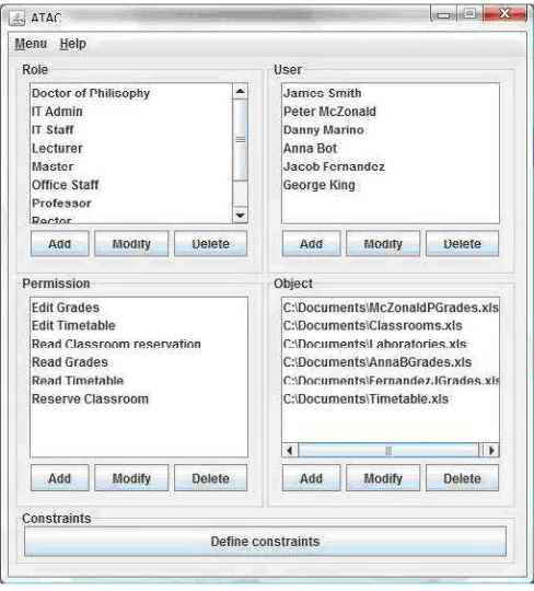 Fig. 4.7. Functionality of administration tool for RBAC model