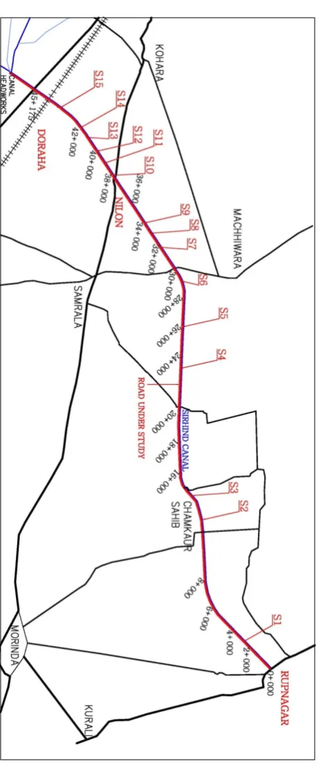 Figure 1.   Sample Locations shown on key plan of Road along Sirhind Canal from Rupnagar to Doraha (45+175 KM) 