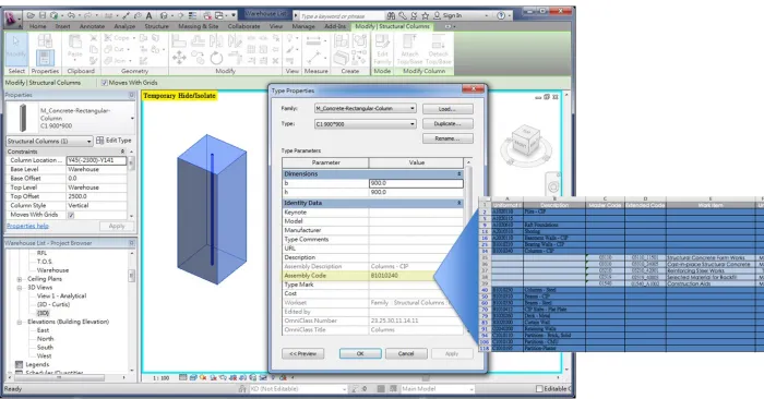Figure 2.  The project-required work presented graphically by the BIM objects. 