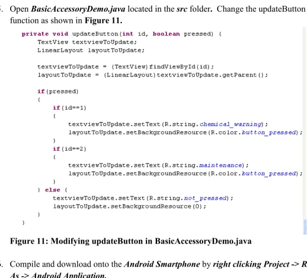 Figure 11: Modifying updateButton in BasicAccessoryDemo.java 