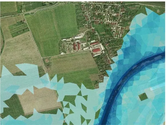Fig. 3.1. Visualization of a ﬂood simulation on the V´ah river, Slovakia. The water poured out of the river bed and endangersthe village