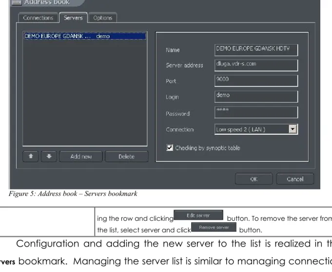 Figure 5: Address book – Servers bookmark 