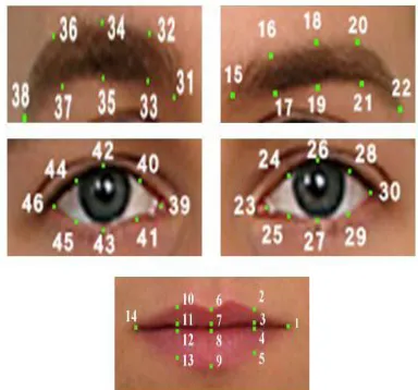 Figure 2.: 46 points are selected on face elements to describe the emotions. 