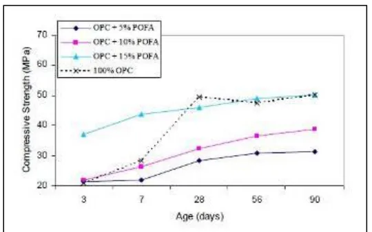 Figure 5.2: Compressive strength versus age for different level of POFA 