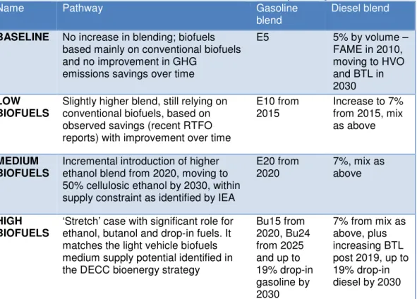 Table 2 Overview of the baseline and the four new biofuel pathways 