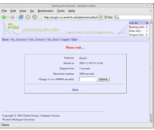 Fig. 7.1.This page will display the results; it also gives the option to increase the execution time limit, or to abort theexecution.
