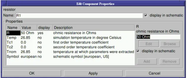 Figure 16: Component property dialog for the R1 resistor