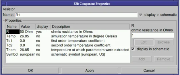 Figure 17: Component property dialog for the R1 resistor
