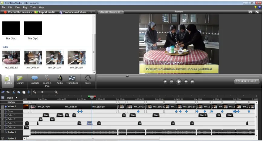 Figure 3. Video editing process (post-production) using Camtasia Studio software 