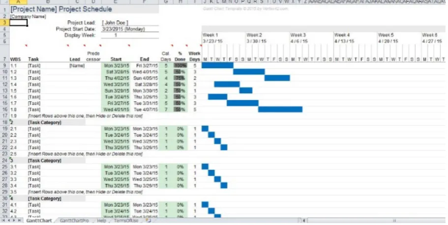 Figure 13.  Manage scheduling with the Gantt chart method in Excel 