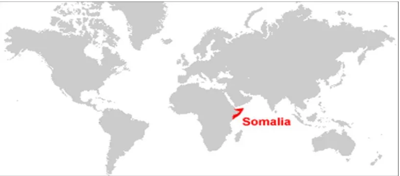 Figure 1.1: Location of Somalia (Map and Satellite Image, 2008) 