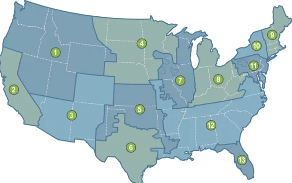 Figure H-7. Electricity market module regions from the National Energy Modeling System,  also used by the Regional Energy Deployment System 