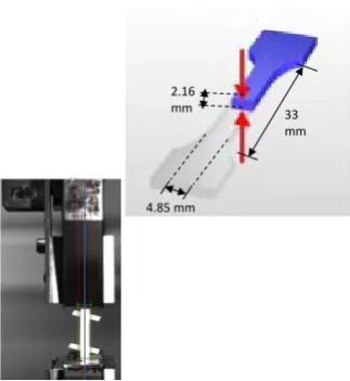 Figure 2. Test specimen clamped to the tensile tester. Source: Materials engineering laboratory university of salford