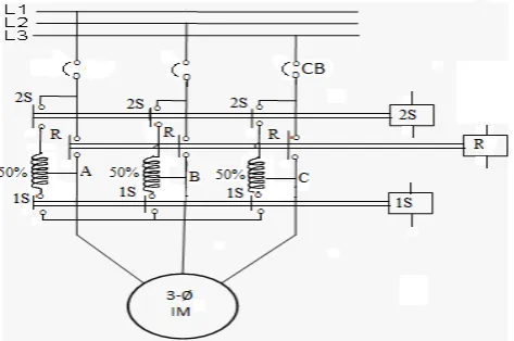 Figure 4.  Power circuit for a line auto-transformer reduced voltage starter 