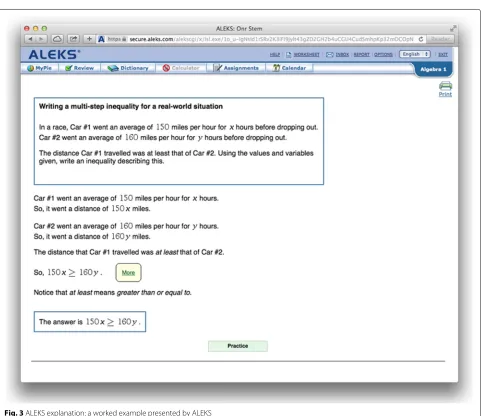 Fig. 2 ALEKS problem: attempting a problem, with options to submit (“Next”) or “Explain”