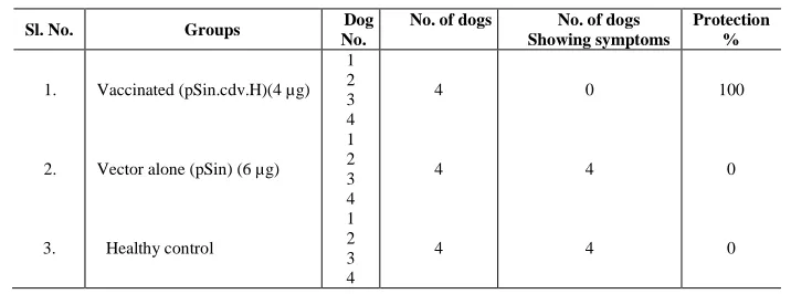 Table 3. Protection test of dogs challenged with 105ID50 of CDV  
