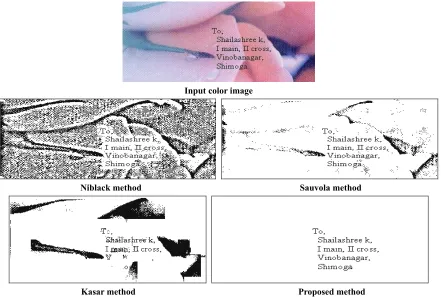 Figure 12(a). Comparison of results of foreground text separation from complex background in text rich document image