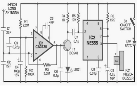 Figure 2.  Detector Circuit with Buzzer and Microcontroller 