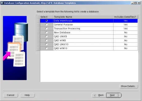 Fig. 3.3 Oracle DBCA  Database Templates  Screen