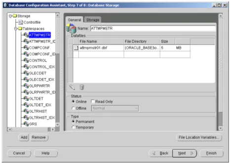 Fig. 3.8 Oracle DBCA  Database Storage  Screen
