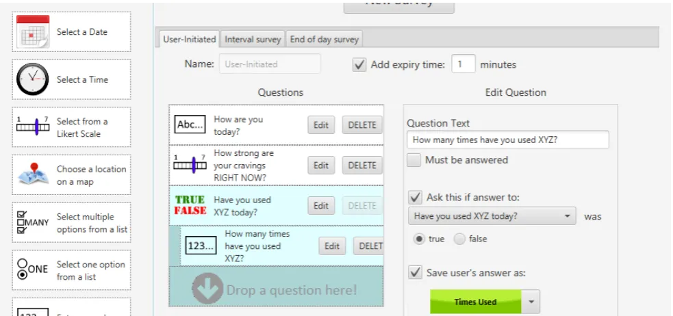 Figure 3: An example survey conﬁgured in the Survey Creation Pane