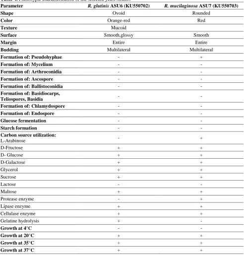 Table 4. Phenotypic characterization of the selected yeast strains. 