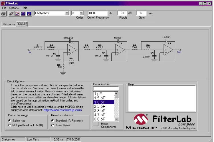 Figure 2.9: Main FilterLab® design panel (Microchip, 2017).