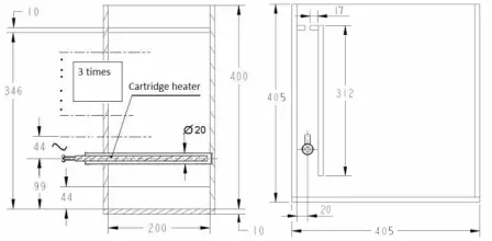 Fig. 2. Thermo camera view on the heating unit with set the temperature decrease is visible at the ends of unit