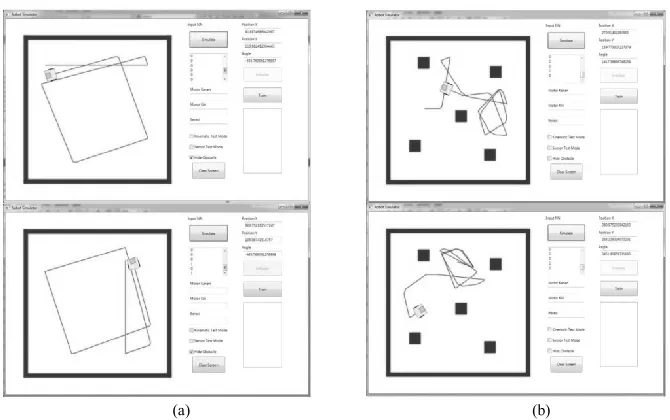 Fig. 5  Trajectories of the best neurocontroller after evolution when (a) bounded by walls only and (b) by additional five square obstacles inside the arena