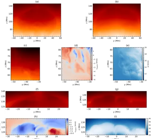 Figure 4. Synthetic observations of Feline width of region 2 at 45eruption.another approximately perpendicular to the maximum KHI line of Figure IX for two lines of sight, one perpendicular to the plane of Figure 1 (x-axis, 90° polar angle, panels (a), (c)