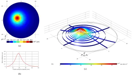 Figure 3. Graphical presentation of the deformable mirror displacement. One othe mirror, it is shown using the iso-surfaces and slices
