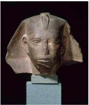Figure 19. Quartzite sphinx head depicting King Djedefre, son of Khufu, Fourth Dynasty; Louvre, Paris, France