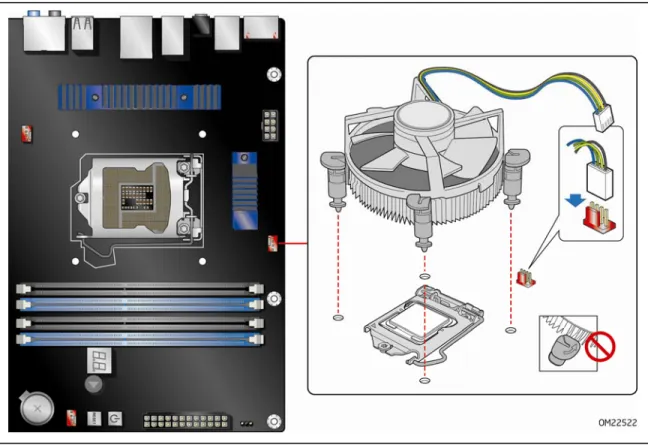 Figure 14.  Connecting the Processor Fan Heat Sink Power Cable to the  Processor Fan Header 