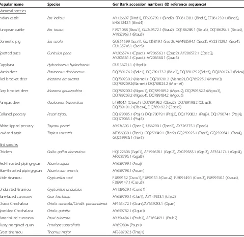 Table 1 Cyt-b reference sequences of species that would likely be hunted or consumed at the seizure region
